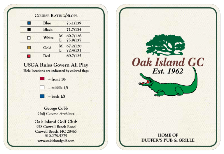 Course Scorecard Oak Island Golf